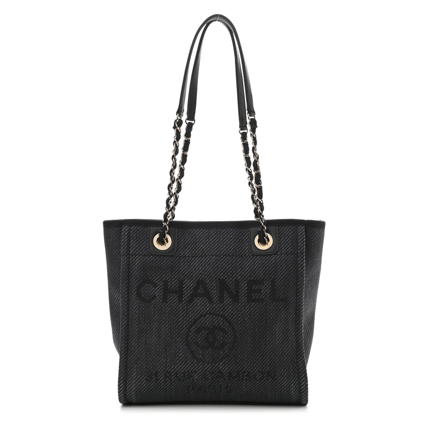 Mixed Fibers Calfskin Mini Deauville Tote Black