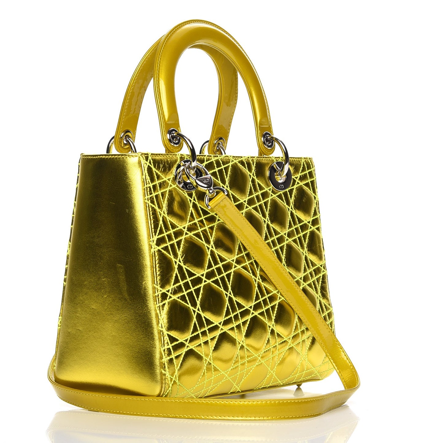 Metallic Lambskin Cannage Medium Anselm Reyle Lady Dior Yellow