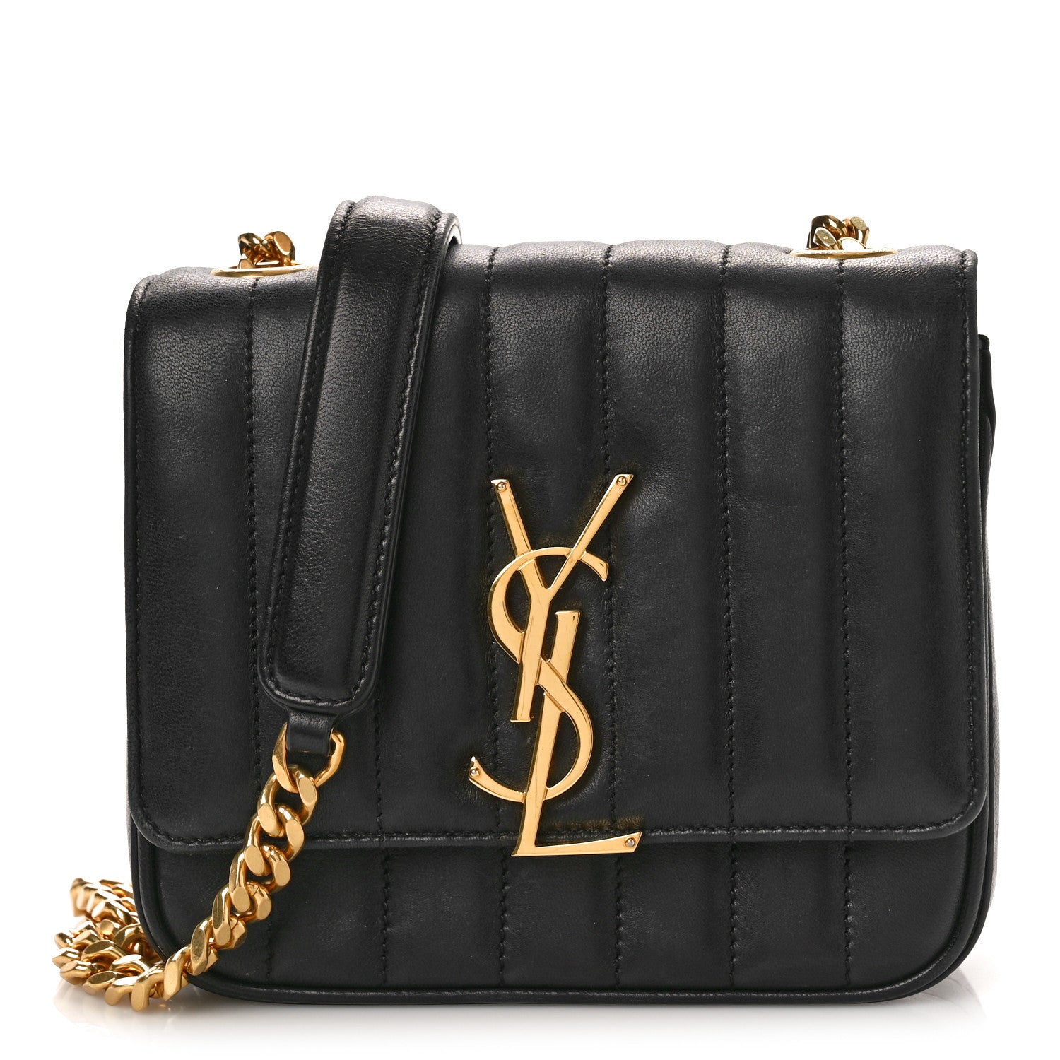 Saint Laurent SAINT LAURENT Lambskin Matelasse Monogram Small Vicky Chain Bag Black 1 of 10