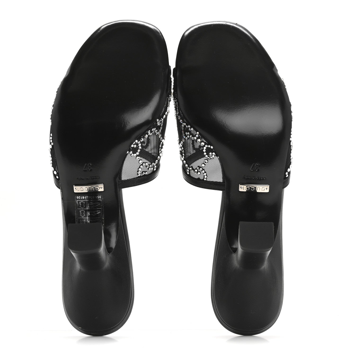 Gucci Tela Retino Nappa Crystal GG Monogram Square G 95mm Slide Sandals 37 Black 6 of 9