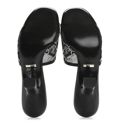 Gucci Tela Retino Nappa Crystal GG Monogram Square G 95mm Slide Sandals 37 Black 6 of 9