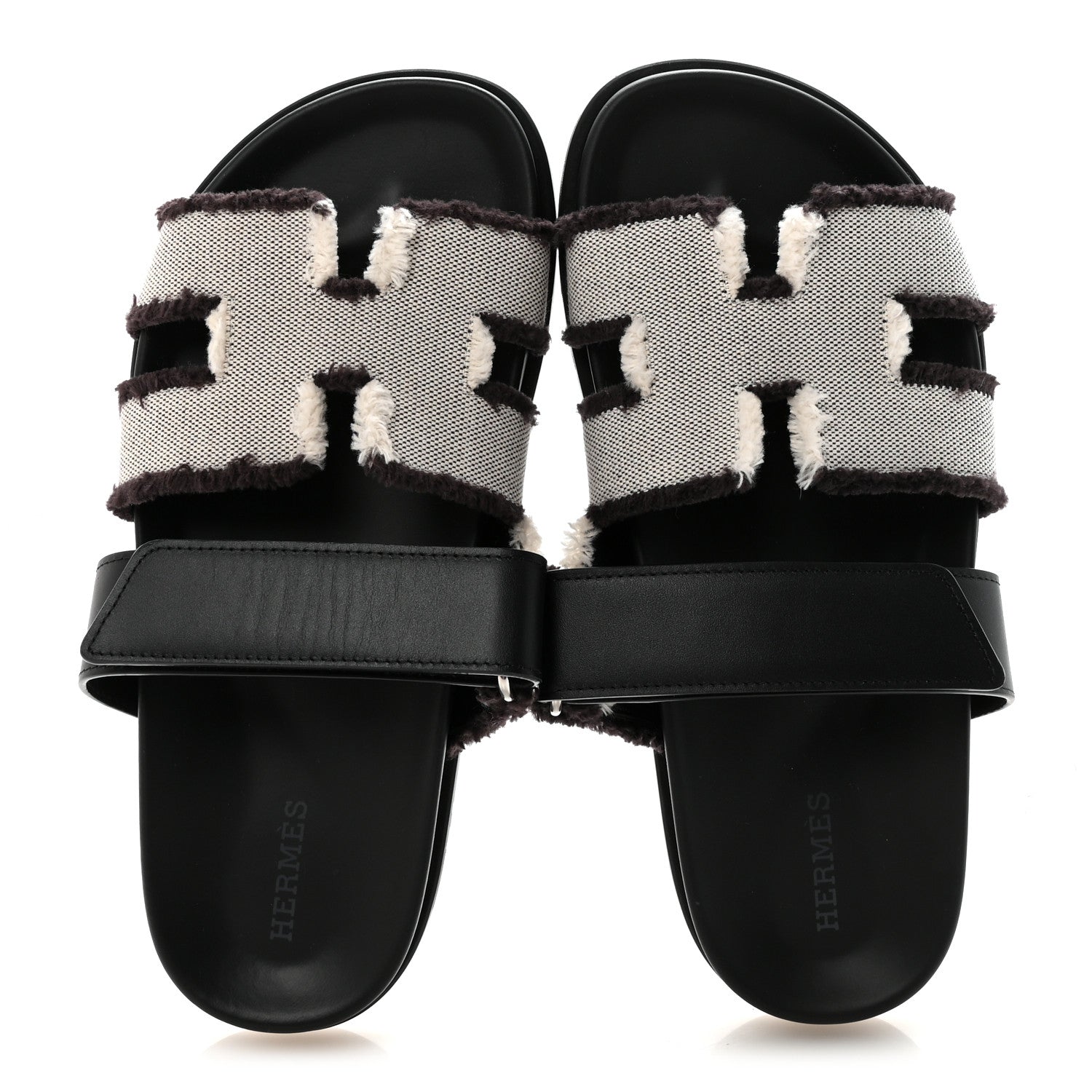 Hermes Techno Fringed H Canvas Caflskin Womens Chypre Sandals 36.5 Prunoir Black 2 of 9