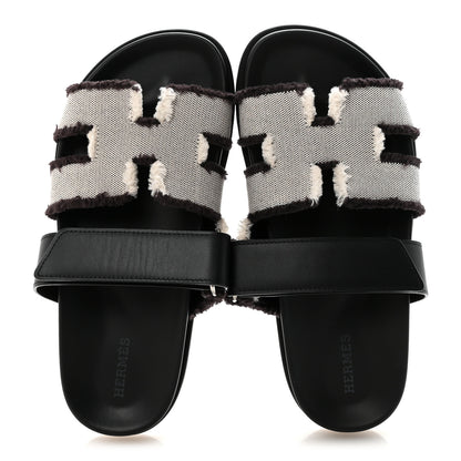 Hermes Techno Fringed H Canvas Caflskin Womens Chypre Sandals 36.5 Prunoir Black 2 of 9