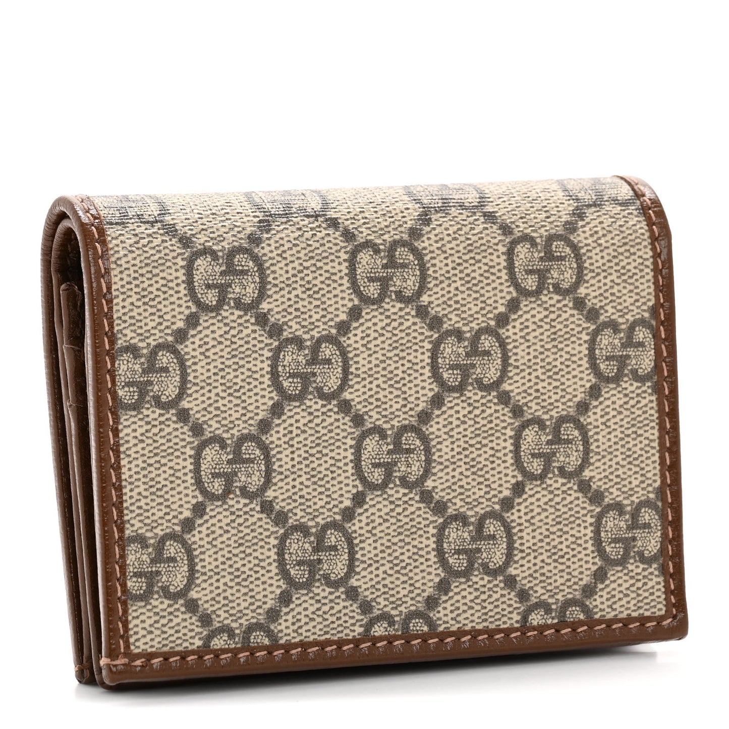 GG Supreme Monogram Horsebit 1955 Card Case Wallet Beige Ebony Brown Sugar