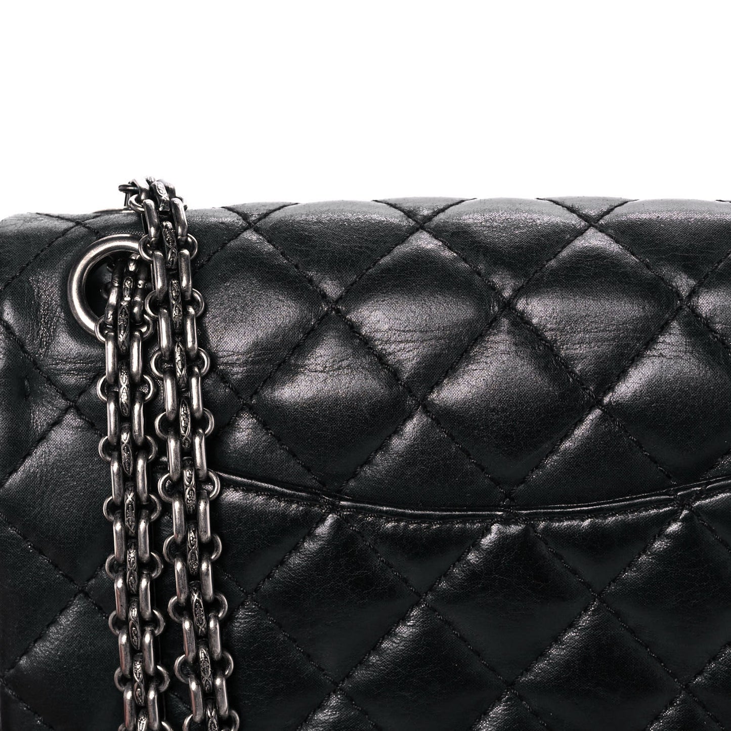 Iridescent Calfskin Quilted 2.55 Reissue 224 Flap Black