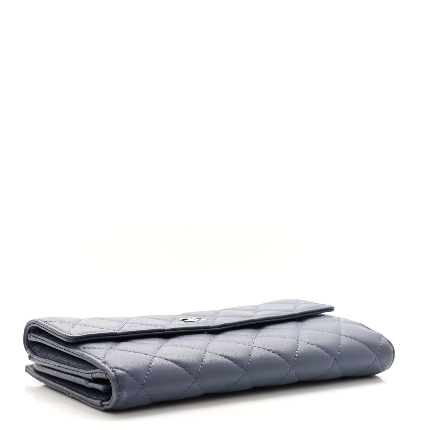 Lambskin Quilted Long Flap Wallet Blue