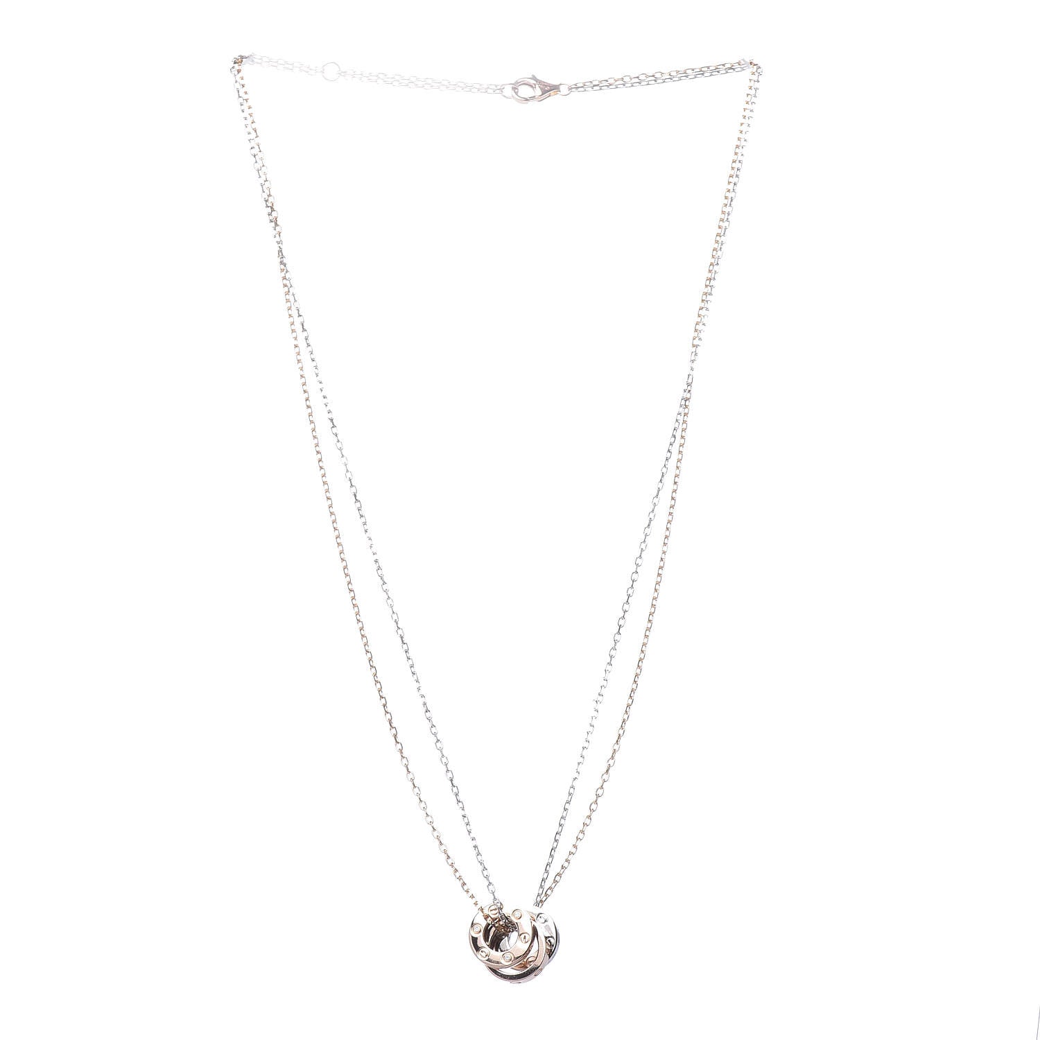 Cartier 18K White Pink Gold Diamond Three Ring LOVE Pendant Necklace 3 of 7
