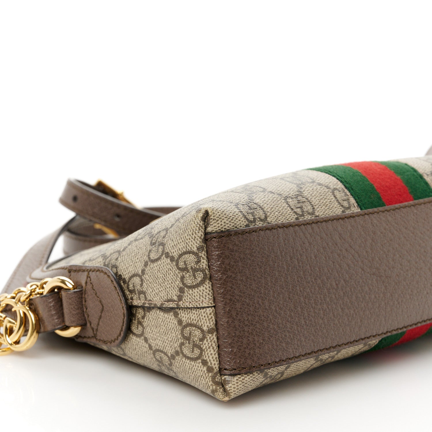 Gucci GG Supreme Monogram Textured Dollar Calfskin Web Small Ophidia Dome Shoulder Bag Beige Ebony New Acero 10 of 11