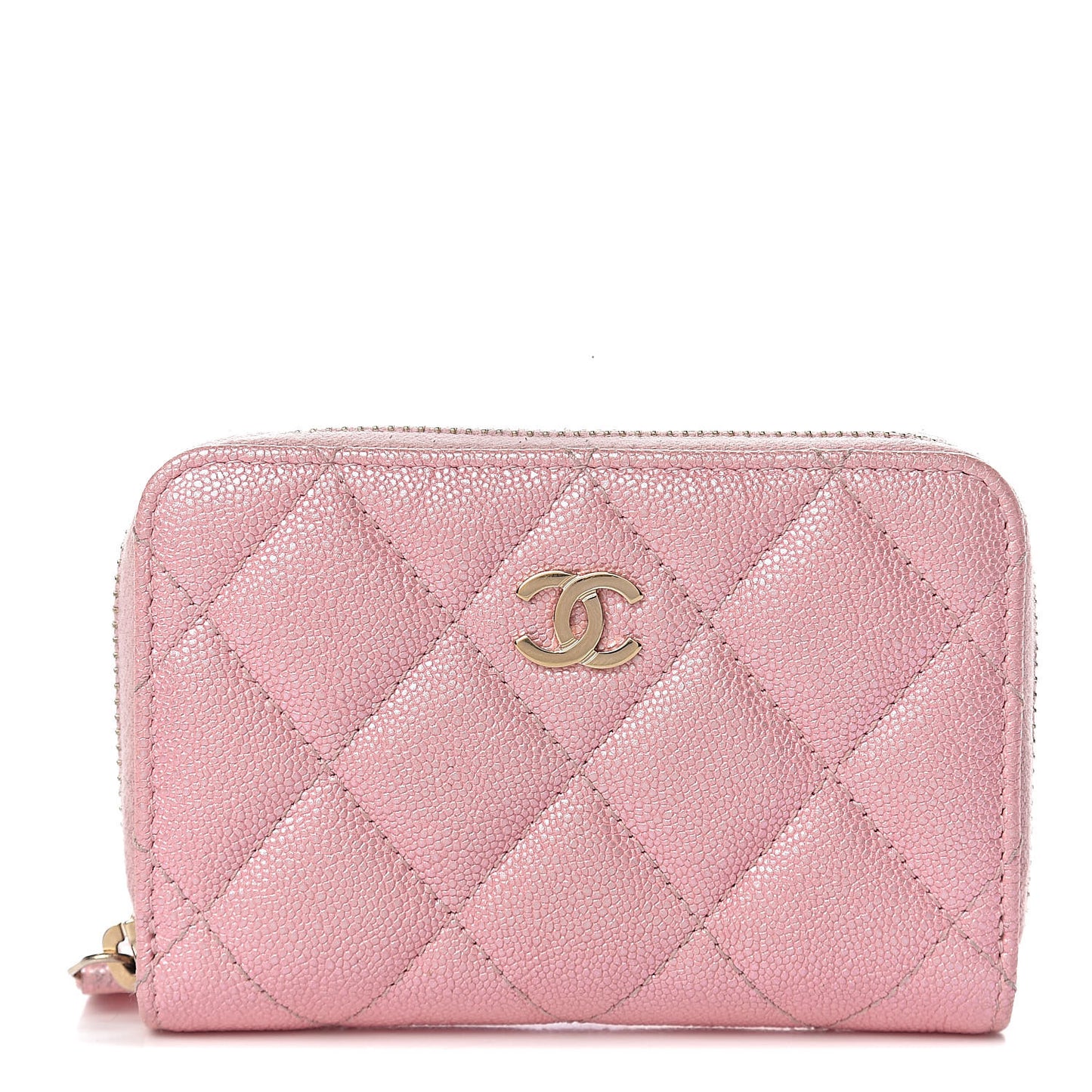 Iridescent Caviar Quilted Zip Coin Purse Pink