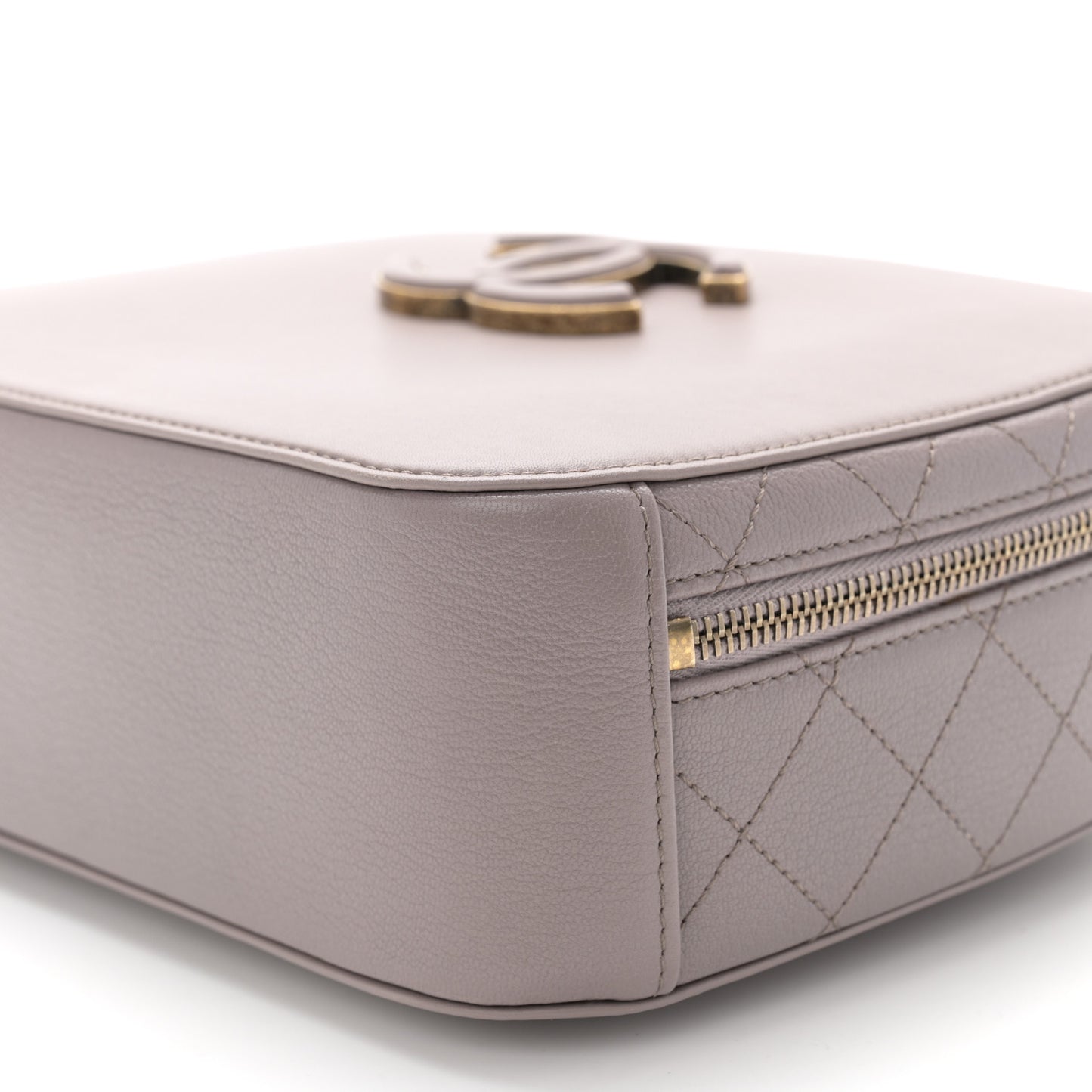 Shiny Calfskin Goatskin Quilted Coco Curve Vanity Grey