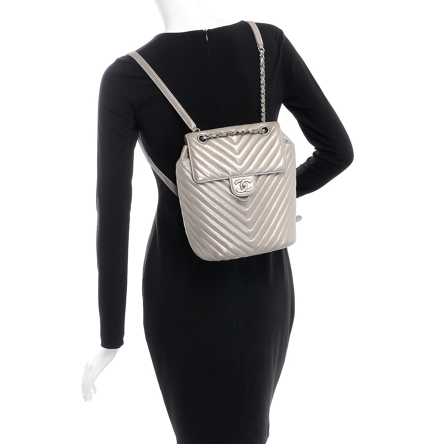 Chanel Metallic Calfskin Chevron Quilted Small Urban Spirit Backpack Silver 2 of 7
