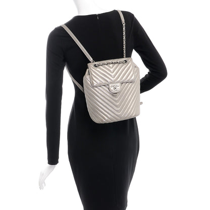Chanel Metallic Calfskin Chevron Quilted Small Urban Spirit Backpack Silver 2 of 7