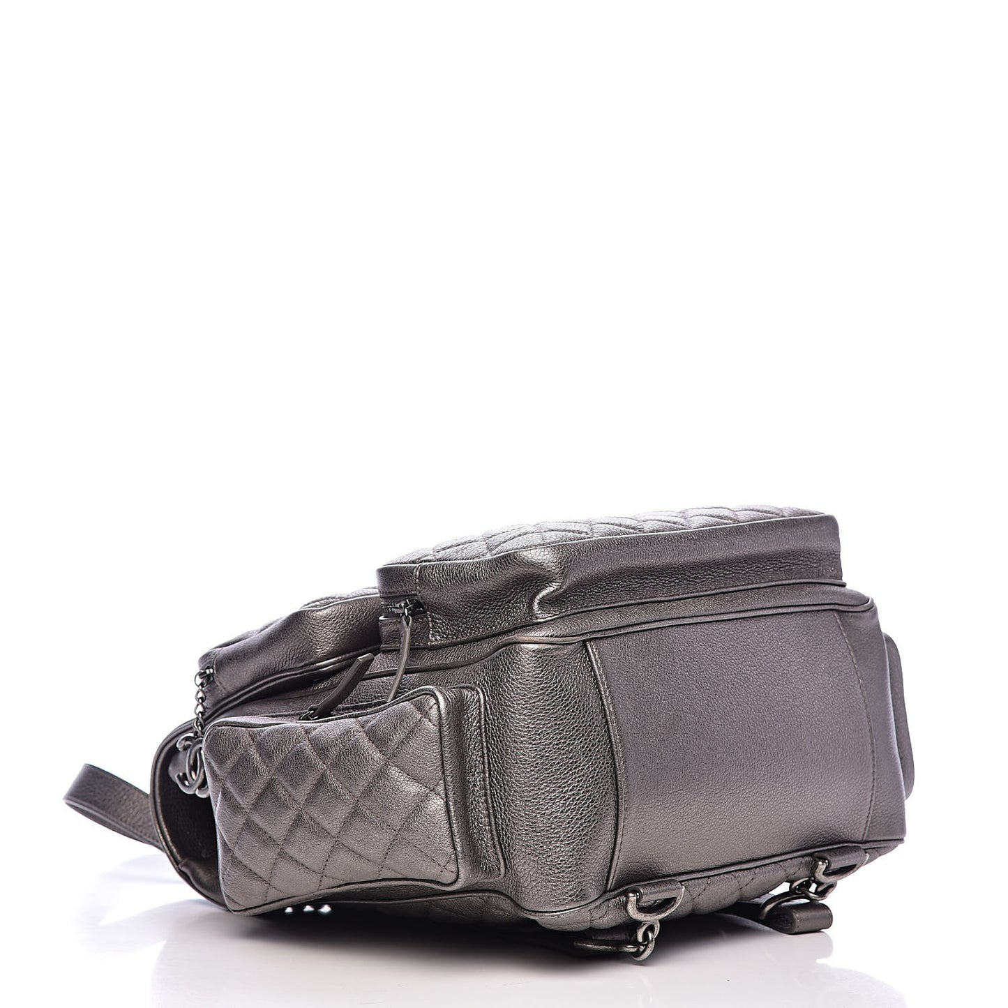 Metallic Grained Calfskin Quilted Large Casual Rock Backpack Charcoal