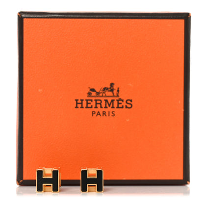 Hermes Gold Lacquered Cage d'H Earrings Black 5 of 5