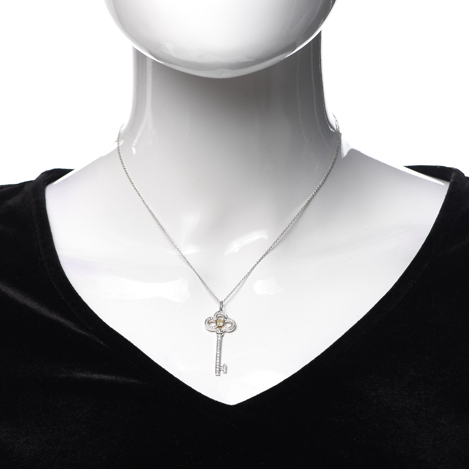 Tiffany Platinum 18K Yellow Gold Yellow Diamond Crown Key Pendant Necklace 2 of 5