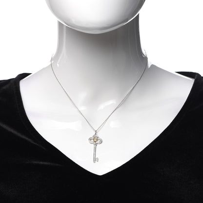 Tiffany Platinum 18K Yellow Gold Yellow Diamond Crown Key Pendant Necklace 2 of 5