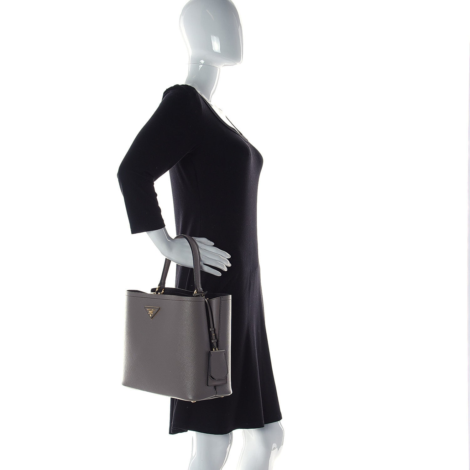 Prada Saffiano Cuir Medium Panier Bucket Bag Argilla Black 2 of 9