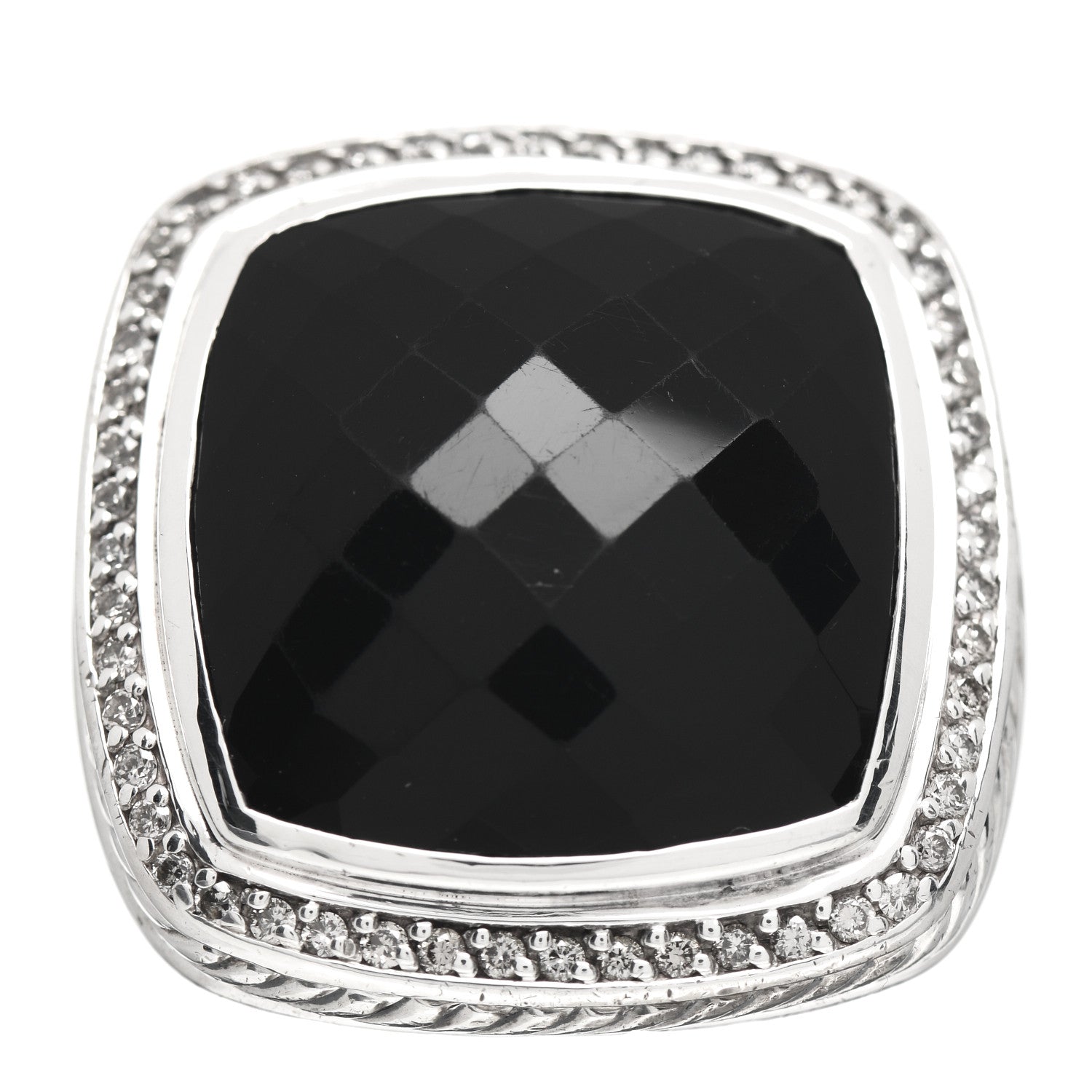 David Yurman Sterling Silver Diamond Black Onyx 20mm Albion Statement Ring 54 7 1 of 5