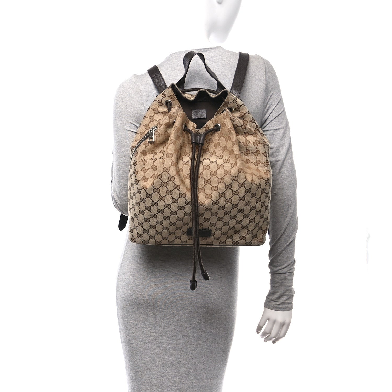 Gucci Monogram Dollar Calfskin O Drawstring Backpack Beige Ebony Testa di Moro Dark Chocolate 2 of 10