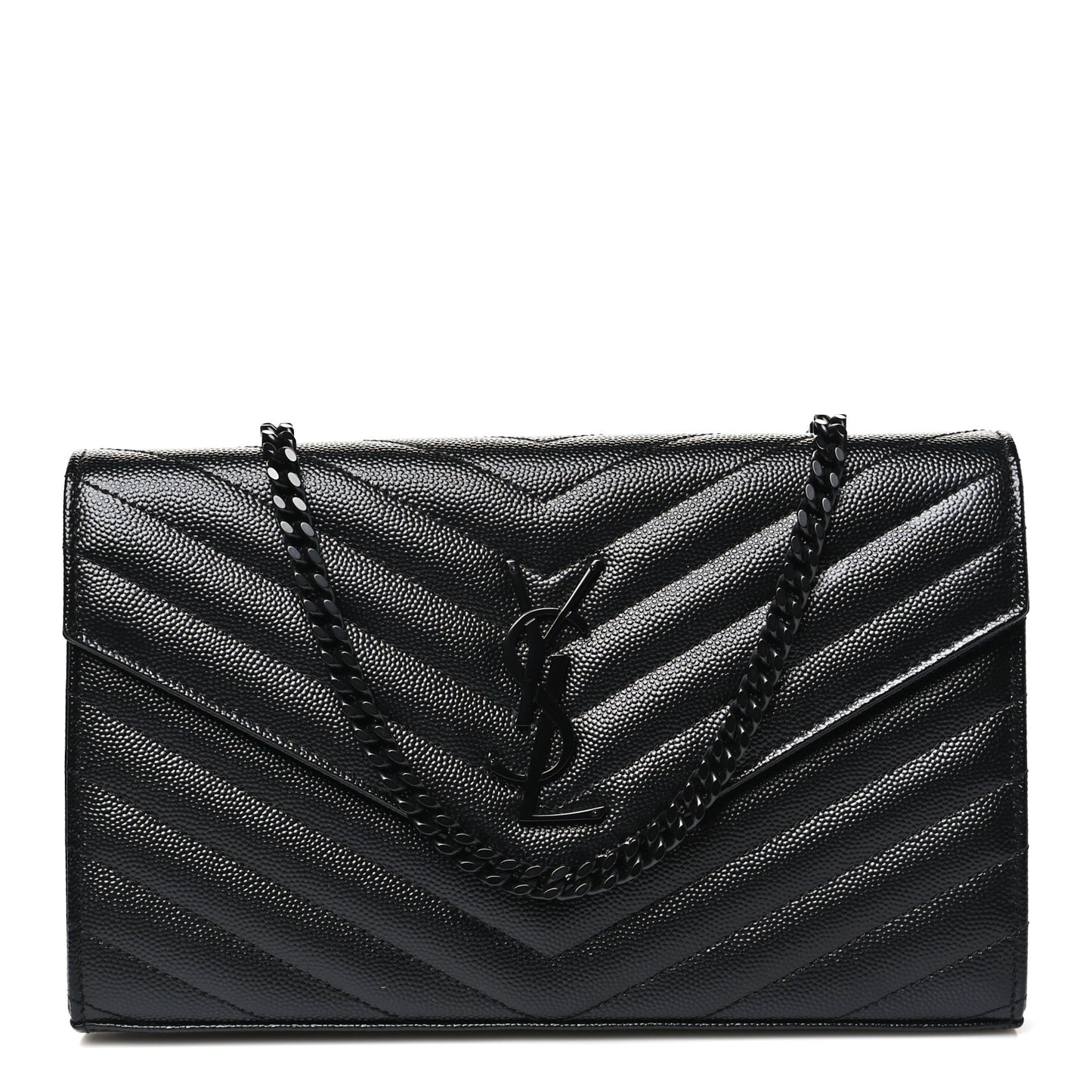 Grain De Poudre Matelasse Chevron Monogram Monochrome Chain Wallet Black