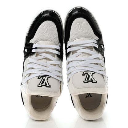 Louis Vuitton Calfskin Patent Mens LV Trainer Sneakers 9 White Black 2 of 9
