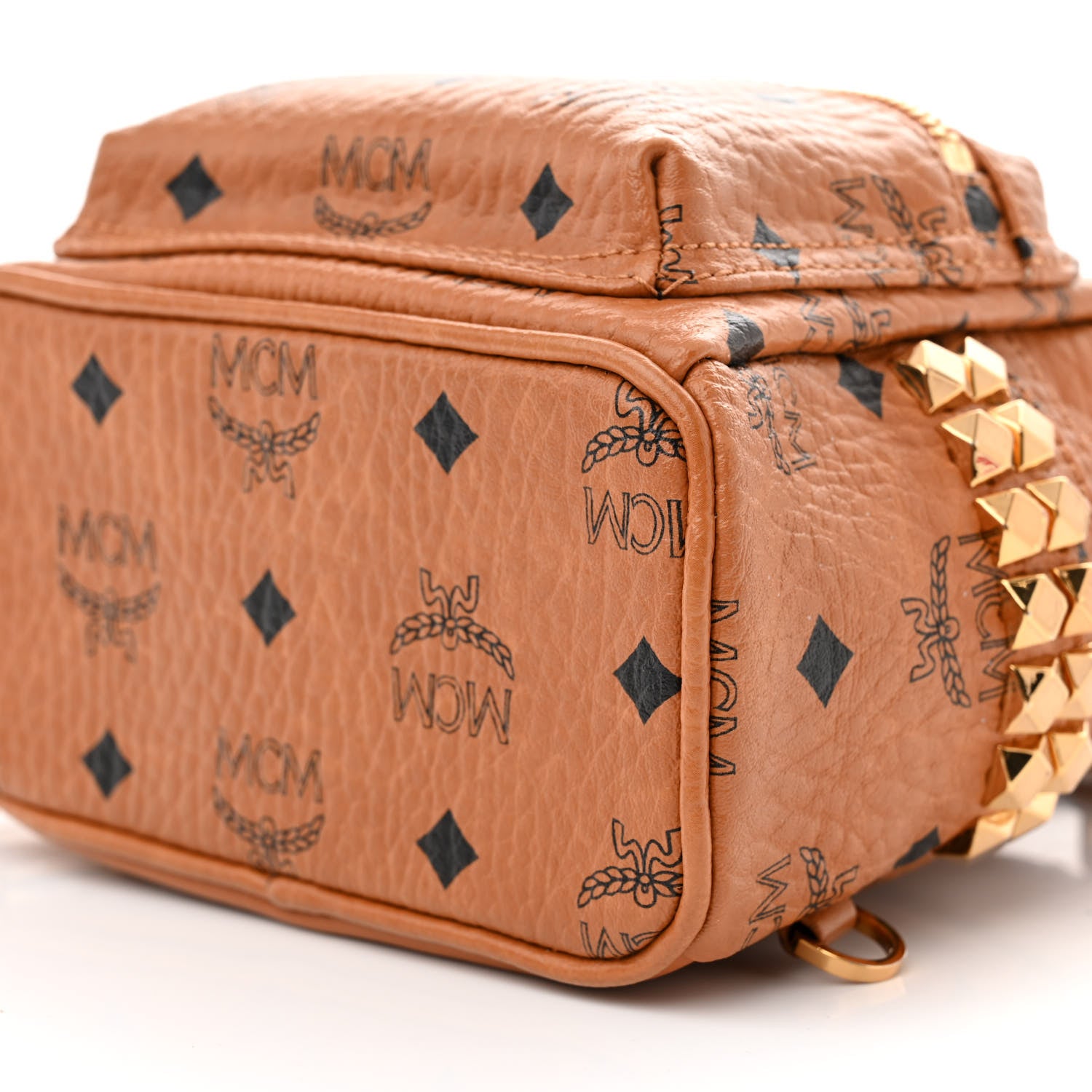 MCM Visetos Side Stud X-Mini Stark Bebe Boo Backpack Cognac 11 of 12