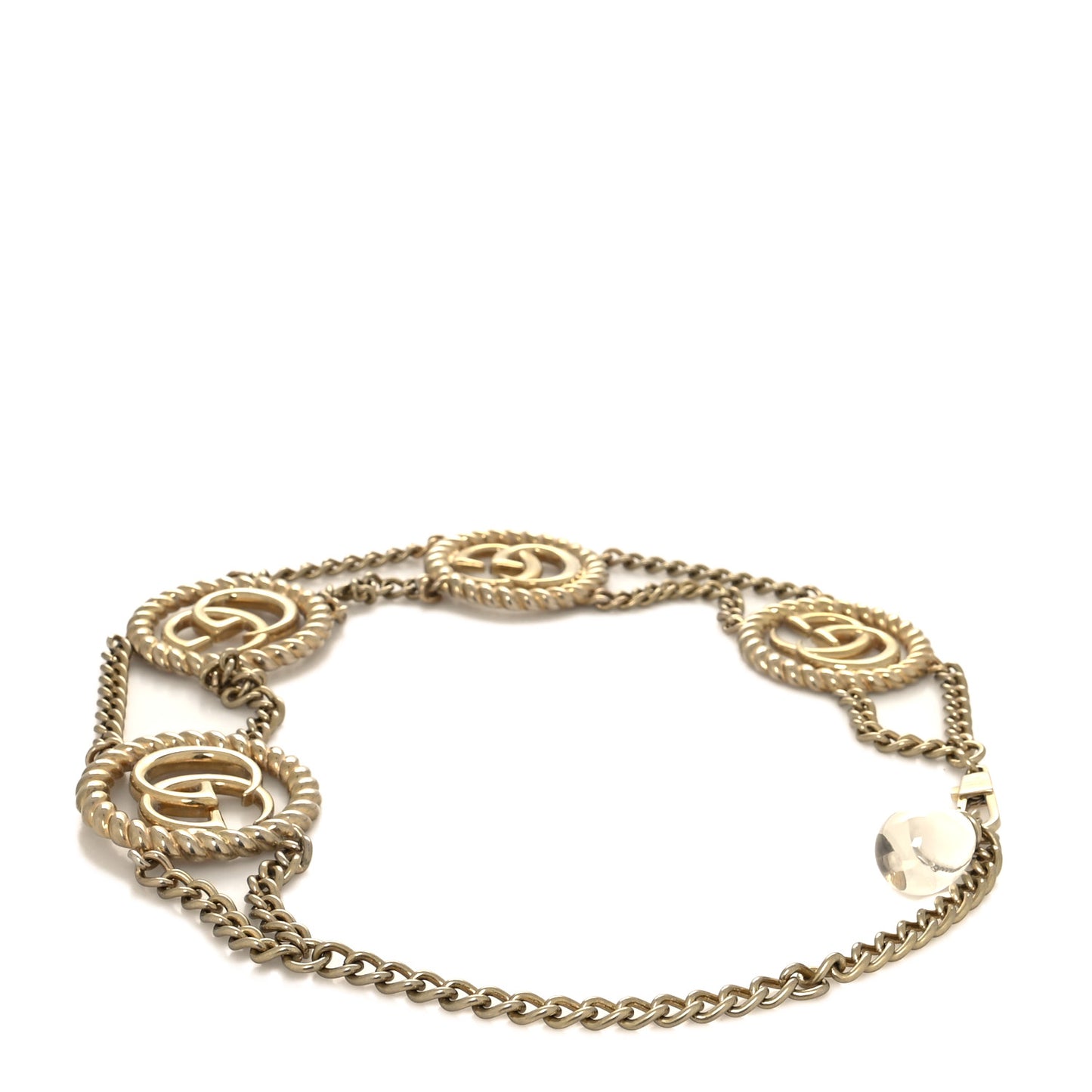 Metal Chain Crystal Torchon Double G Belt Gold