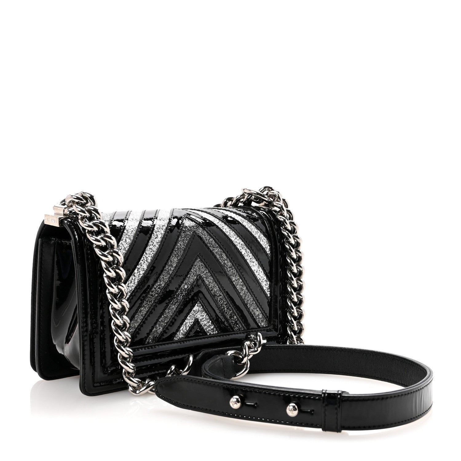 Chanel Patent Glitter PVC Chevron Quilted Small Boy Flap Black Silver 3 of 10