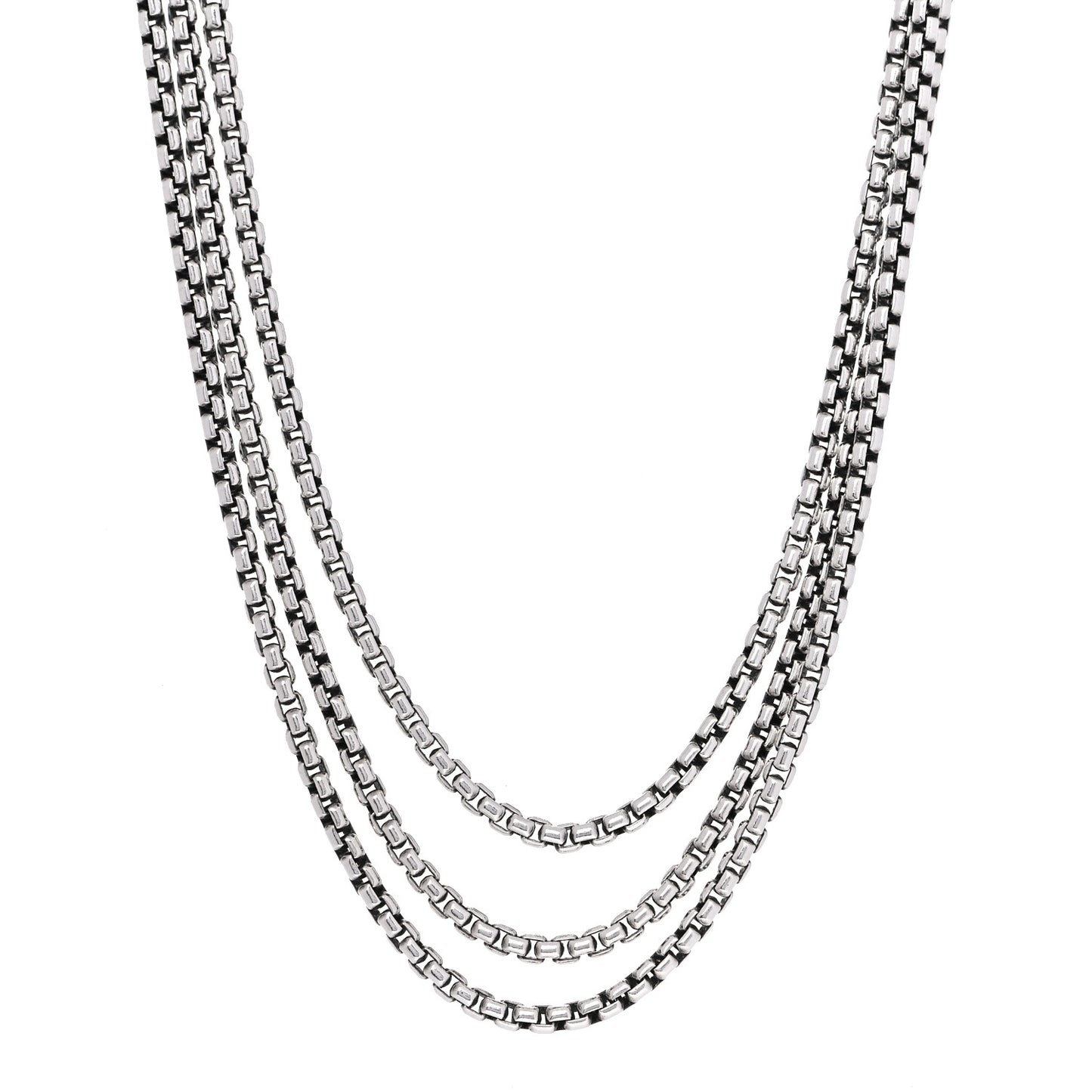 Sterling Silver Box Chain Three Strand Necklace