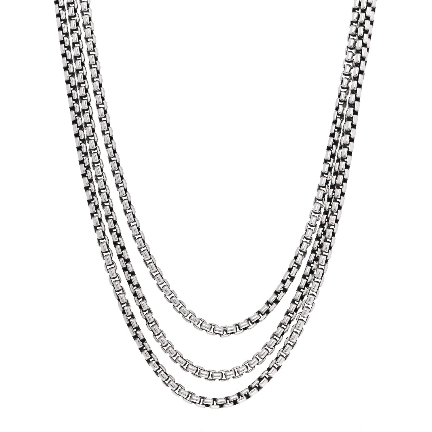 David Yurman Sterling Silver Box Chain Three Strand Necklace 1 of 6