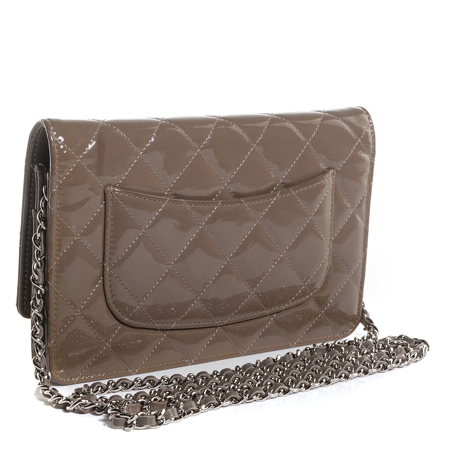 Chanel Patent Quilted Wallet On Chain WOC Grey 4 of 10