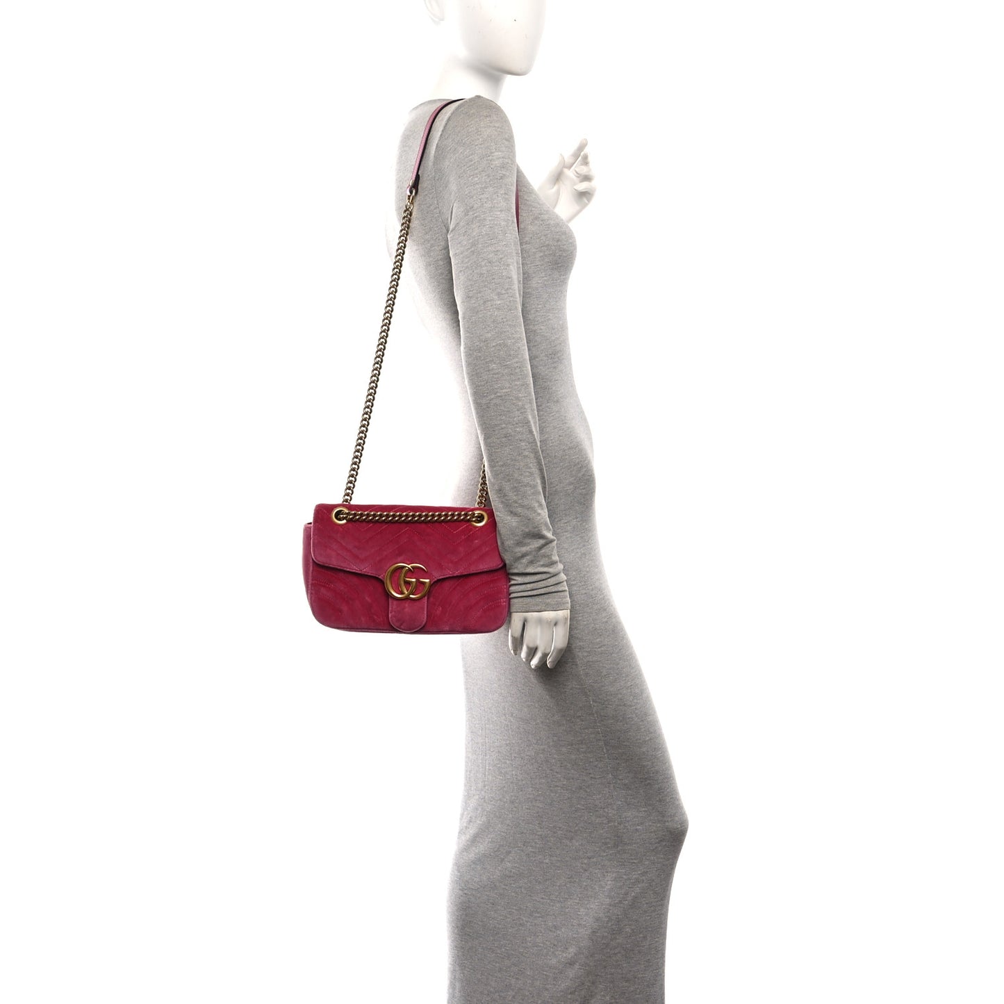 Velvet Matelasse Small GG Marmont Shoulder Bag Fuchsia Violet Cyclamen