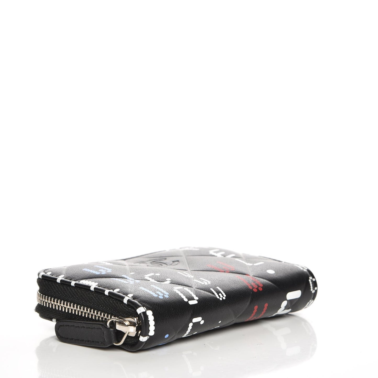 Lambskin Quilted Data Center Zip Around Coin Purse Wallet Black