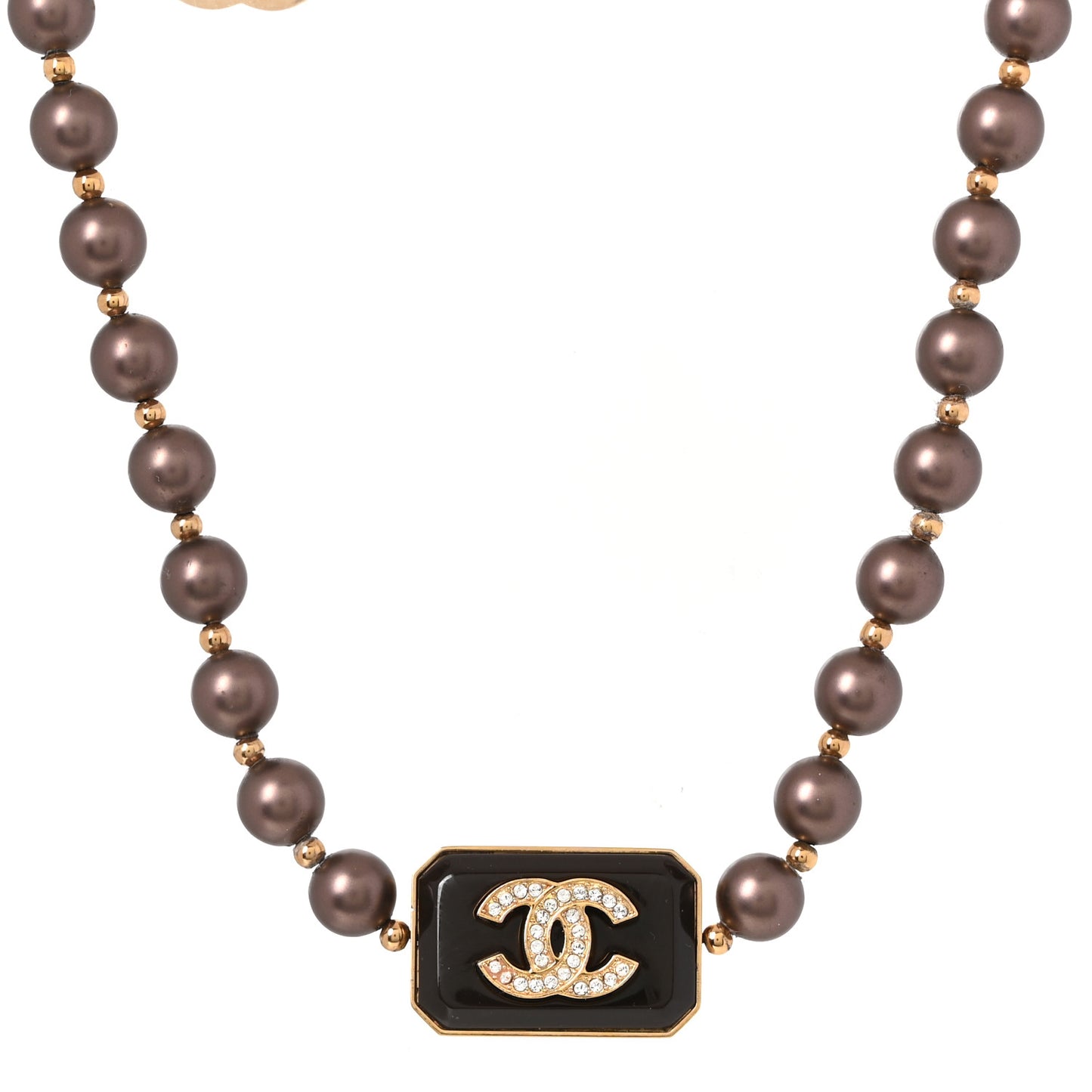 Pearl Crystal CC Choker Necklace Brown Gold