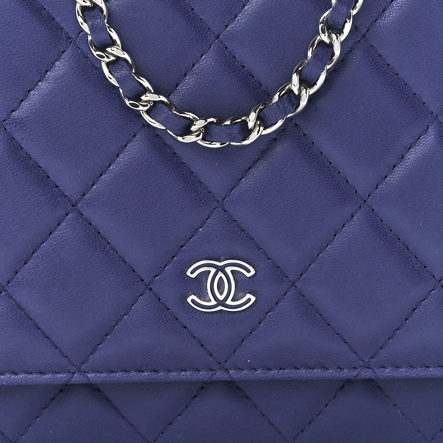 Lambskin Quilted Wallet On Chain WOC Blue