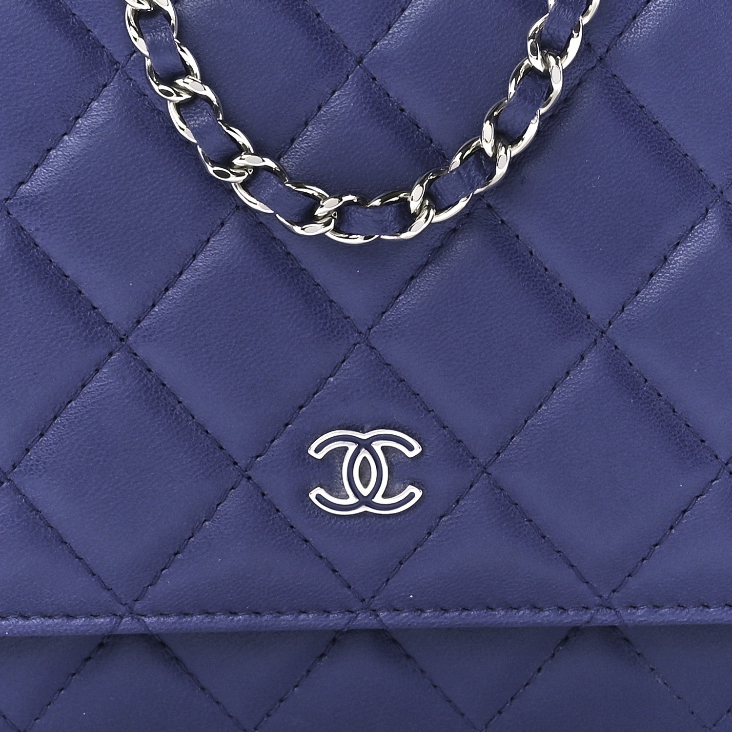 Chanel Lambskin Quilted Wallet On Chain WOC Blue 9 of 12