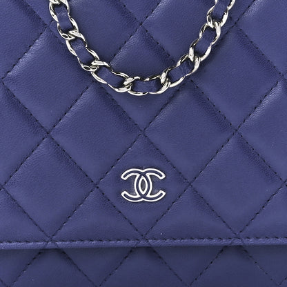 Chanel Lambskin Quilted Wallet On Chain WOC Blue 9 of 12