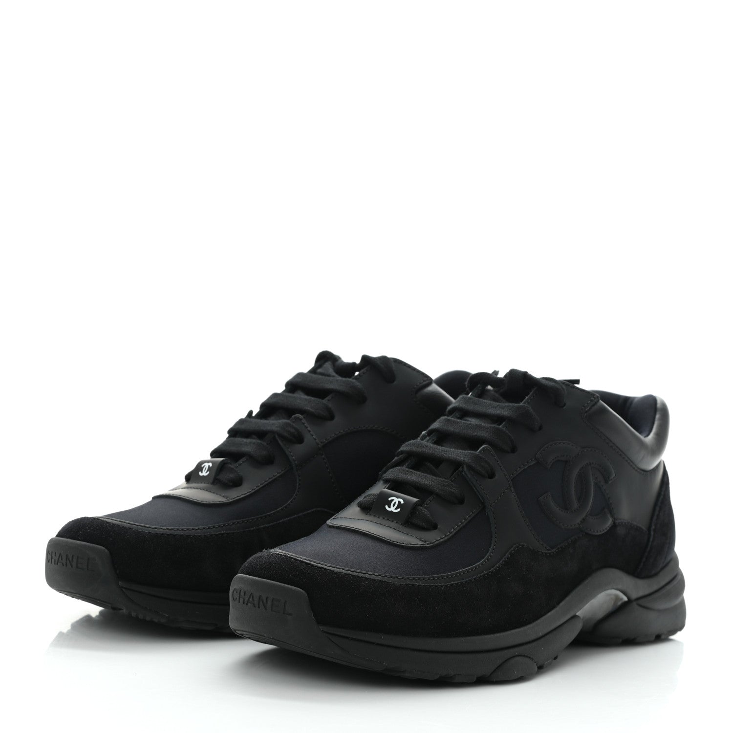 Chanel Toile Suede Calfskin CC Sneakers 38 Black 3 of 9