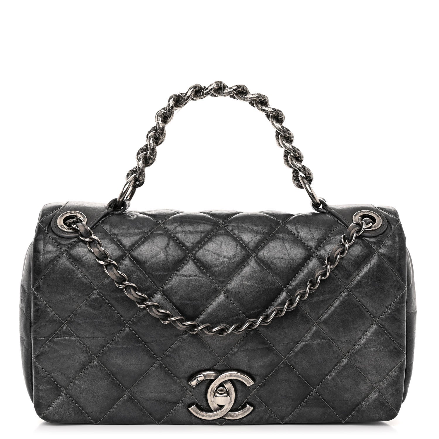 Chanel Aged Calfskin Quilted Small Pondichery Flap Dark Grey 1 of 12