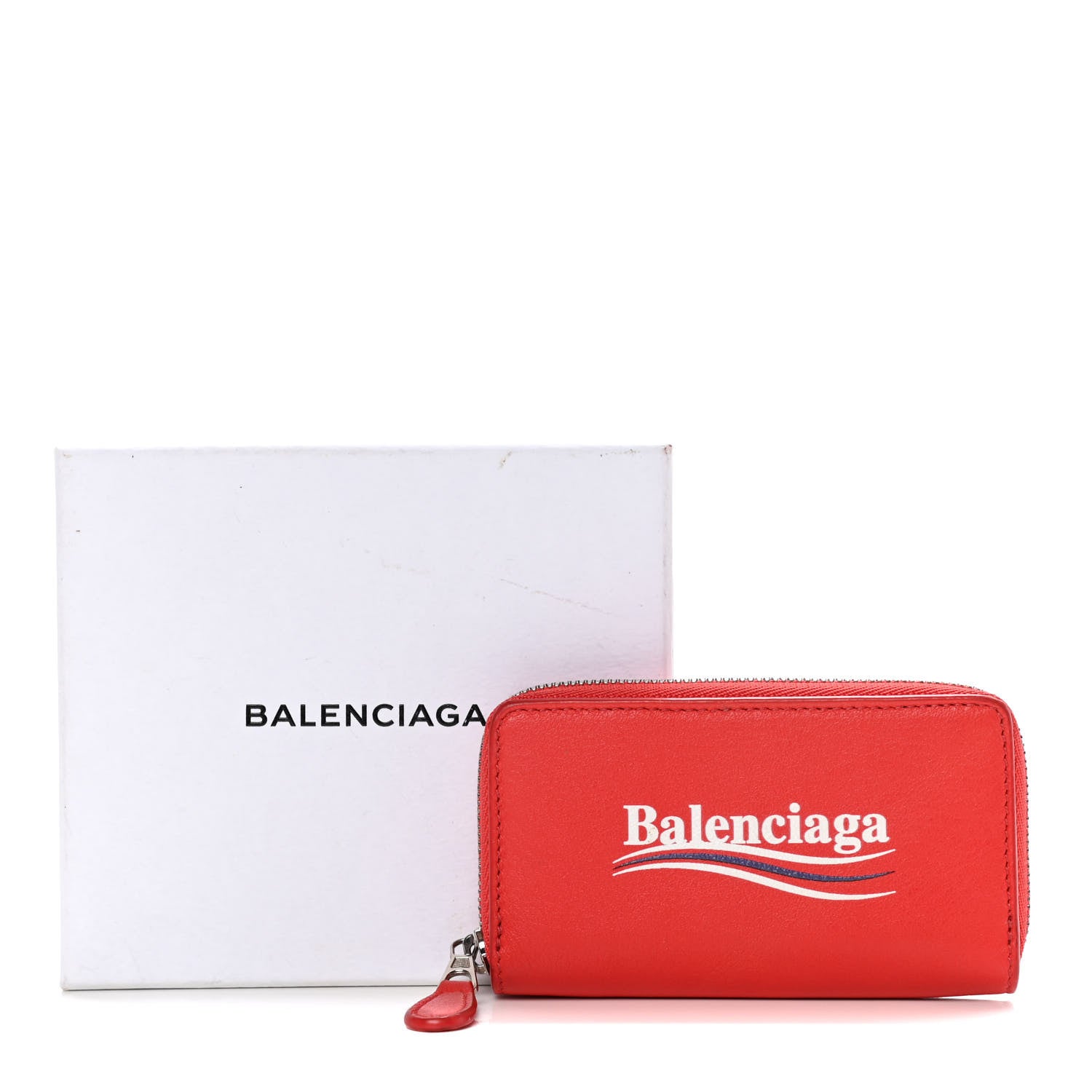 Balenciaga Calfskin Political Campaign Logo Zip Around Card Holder Vivid Red 13 of 13