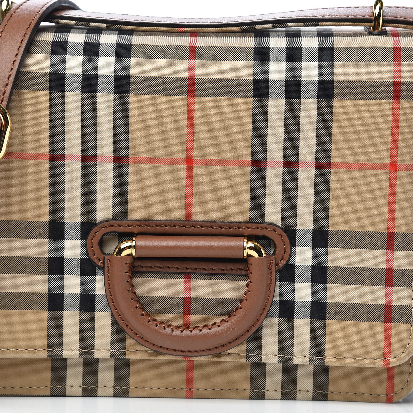 Cotton Canvas Vintage Check Small D-Ring Bag Brown