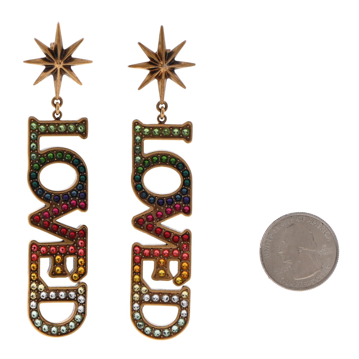Gucci Gold Crystal Loved Single Earrings Multi 2 of 5