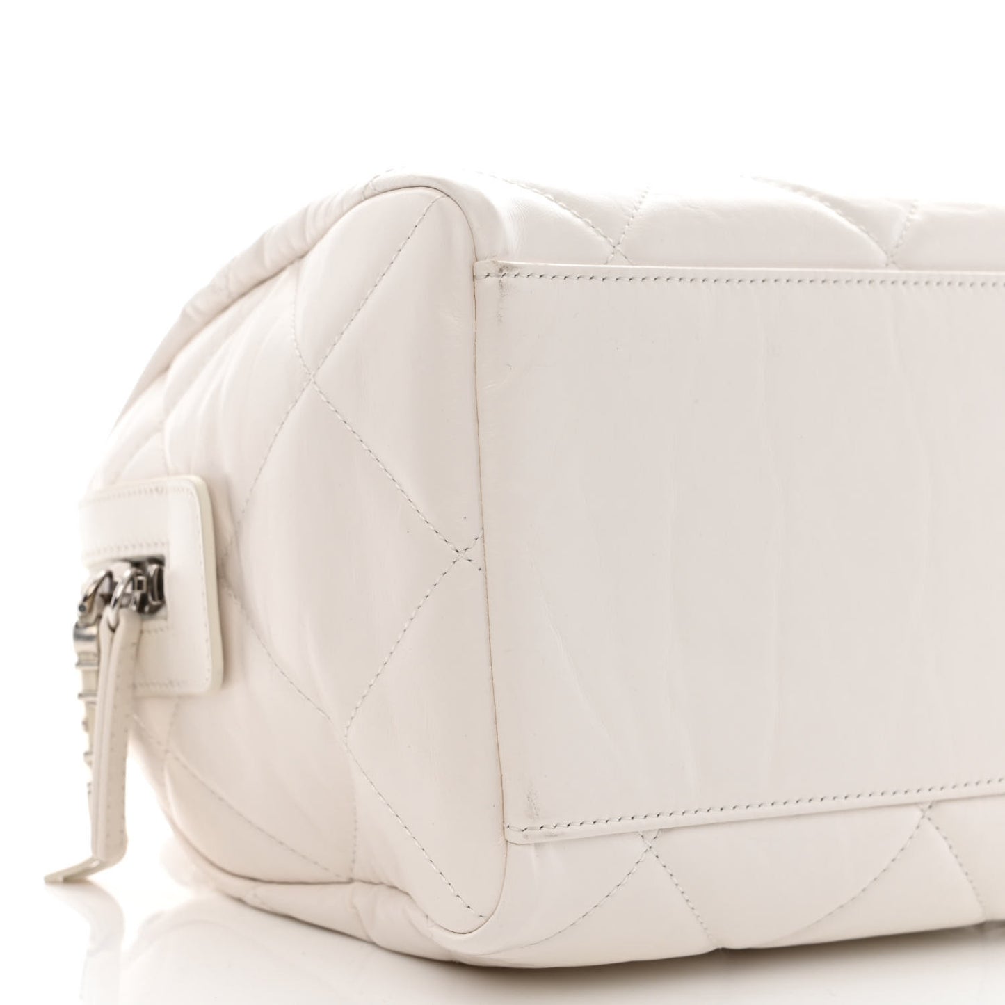 Calfskin Quilted Small CC Bowling Bag White