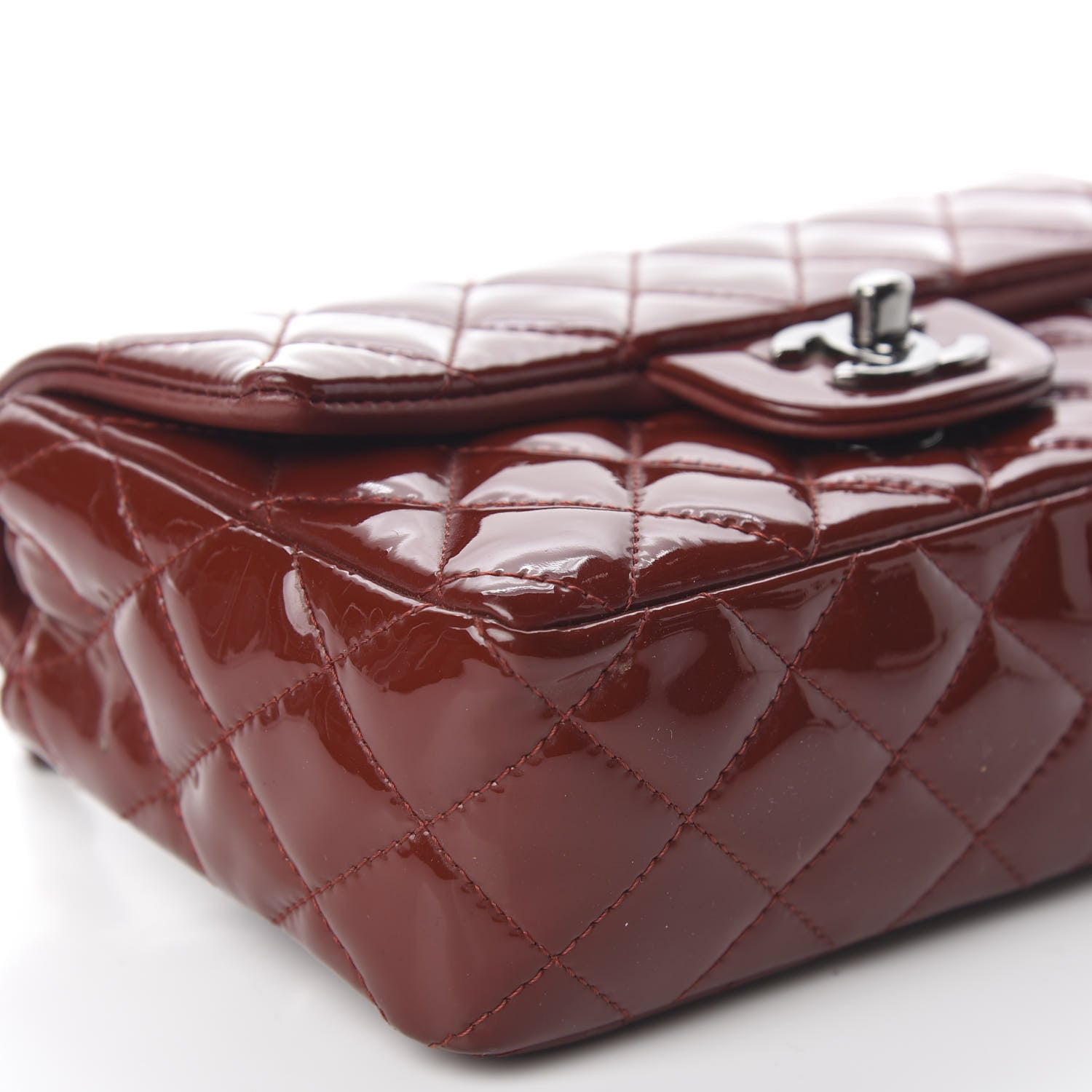 Chanel Patent Calfskin Quilted Mini Rectangular Flap Dark Red 5 of 12