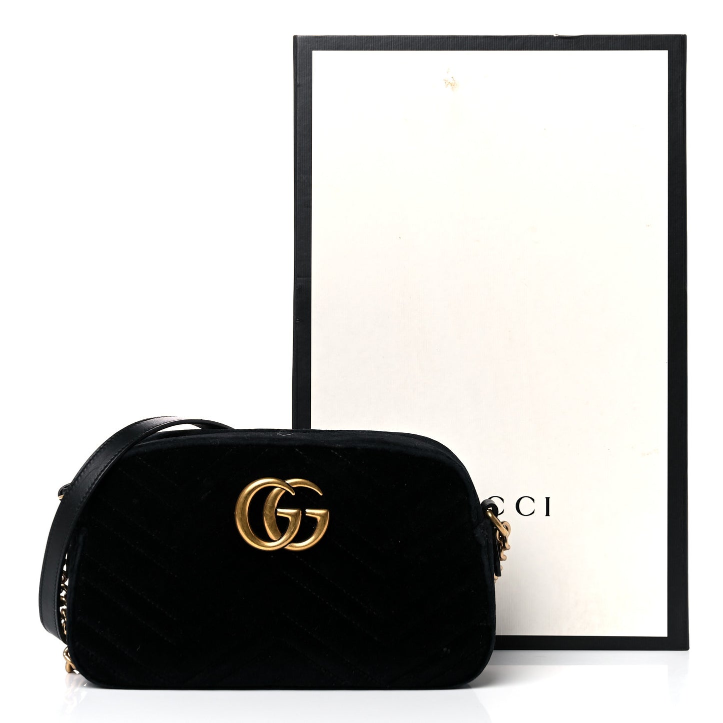 Velvet Matelasse Small GG Marmont Chain Shoulder Bag Black