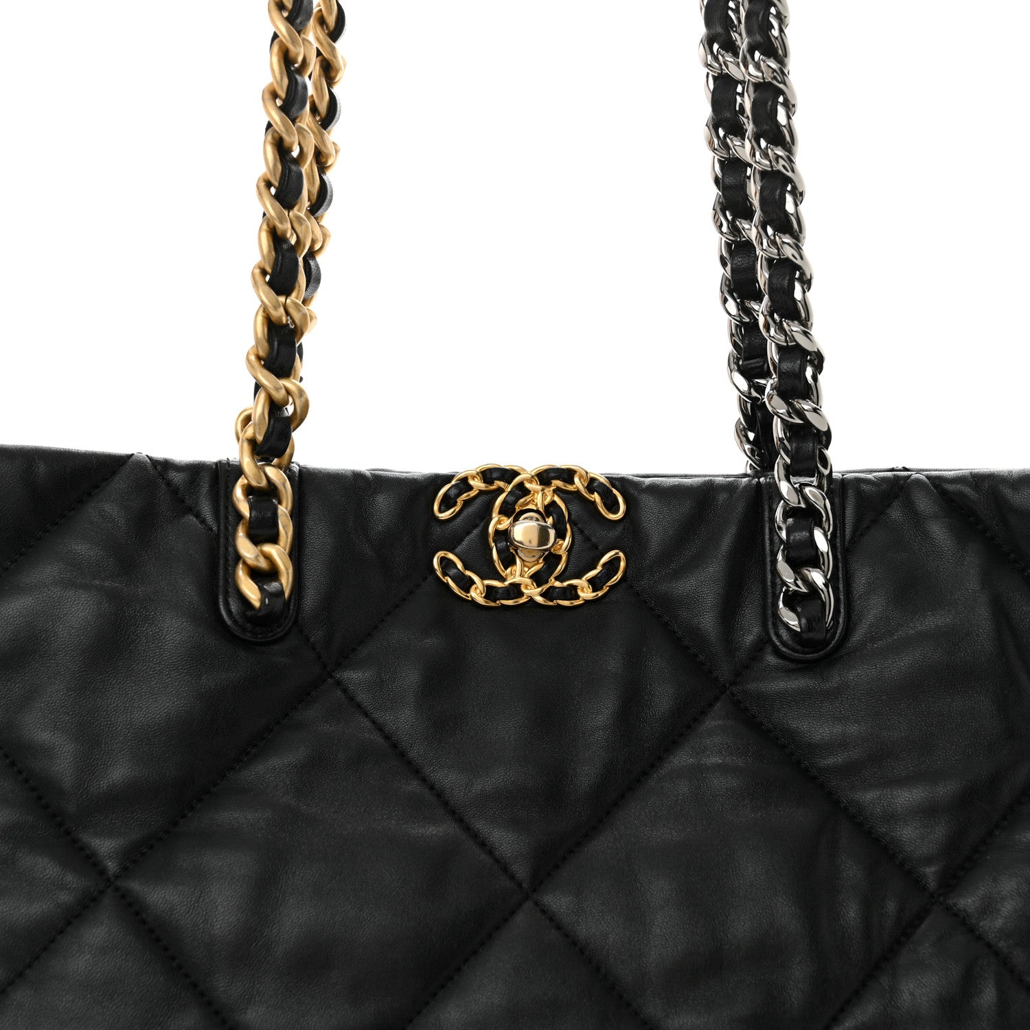 Chanel Lambskin Quilted Chanel 19 East West Shopping Bag Black 8 of 13