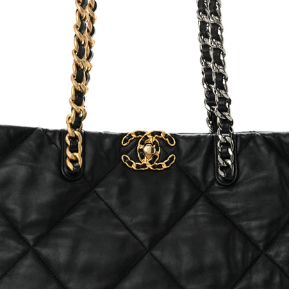 Chanel Lambskin Quilted Chanel 19 East West Shopping Bag Black 8 of 13