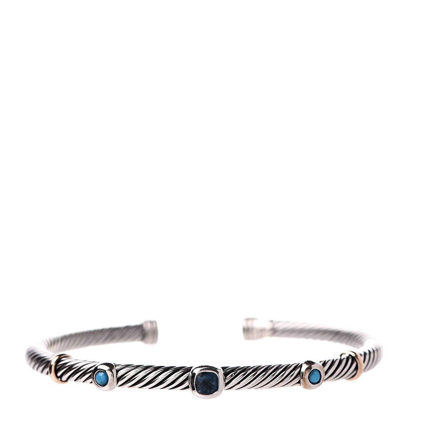 Sterling Silver 18K Yellow Gold Blue Topaz Turquoise 4mm Renaissance Bracelet