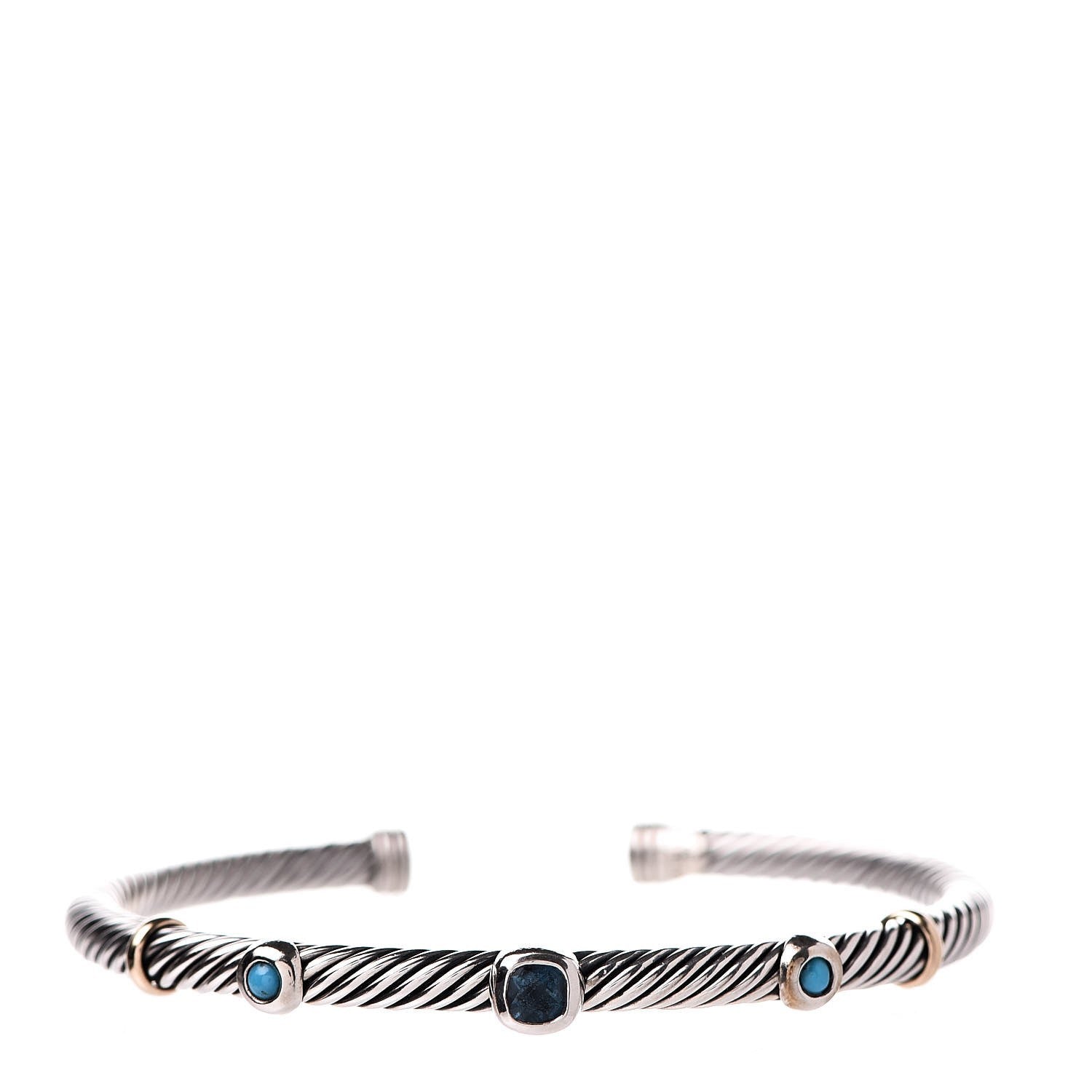 David Yurman Sterling Silver 18K Yellow Gold Blue Topaz Turquoise 4mm Renaissance Bracelet 1 of 4