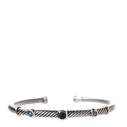 David Yurman Sterling Silver 18K Yellow Gold Blue Topaz Turquoise 4mm Renaissance Bracelet 1 of 4